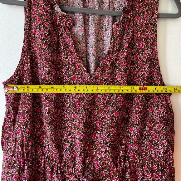 GAP Sleeveless Floral Midi Dress Medium Brown Boho Cottagecore Ruffle Tie Waist - Picture 9 of 15